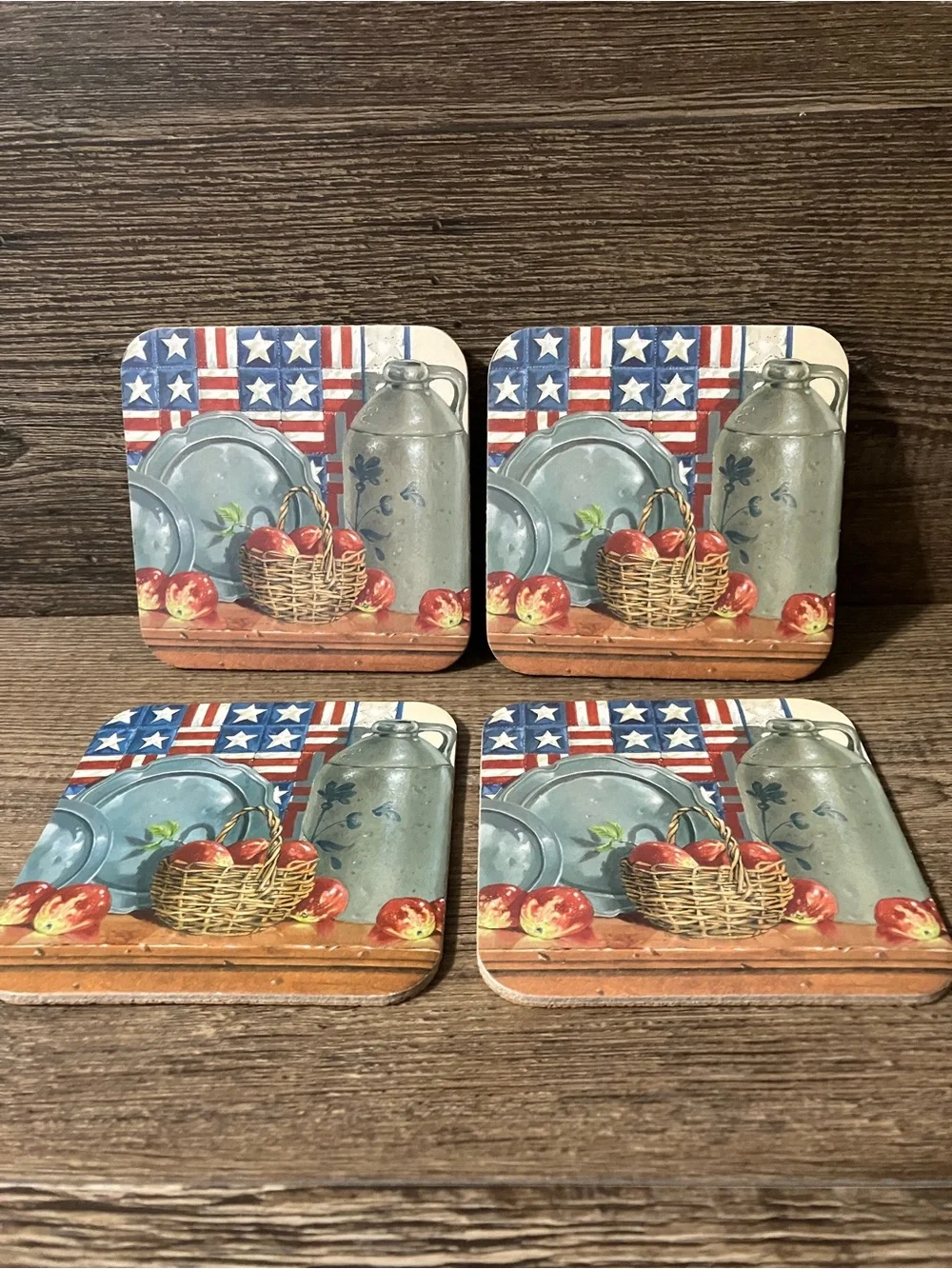 Longaberger Patriotic Farmhouse Apple Coaster Set -